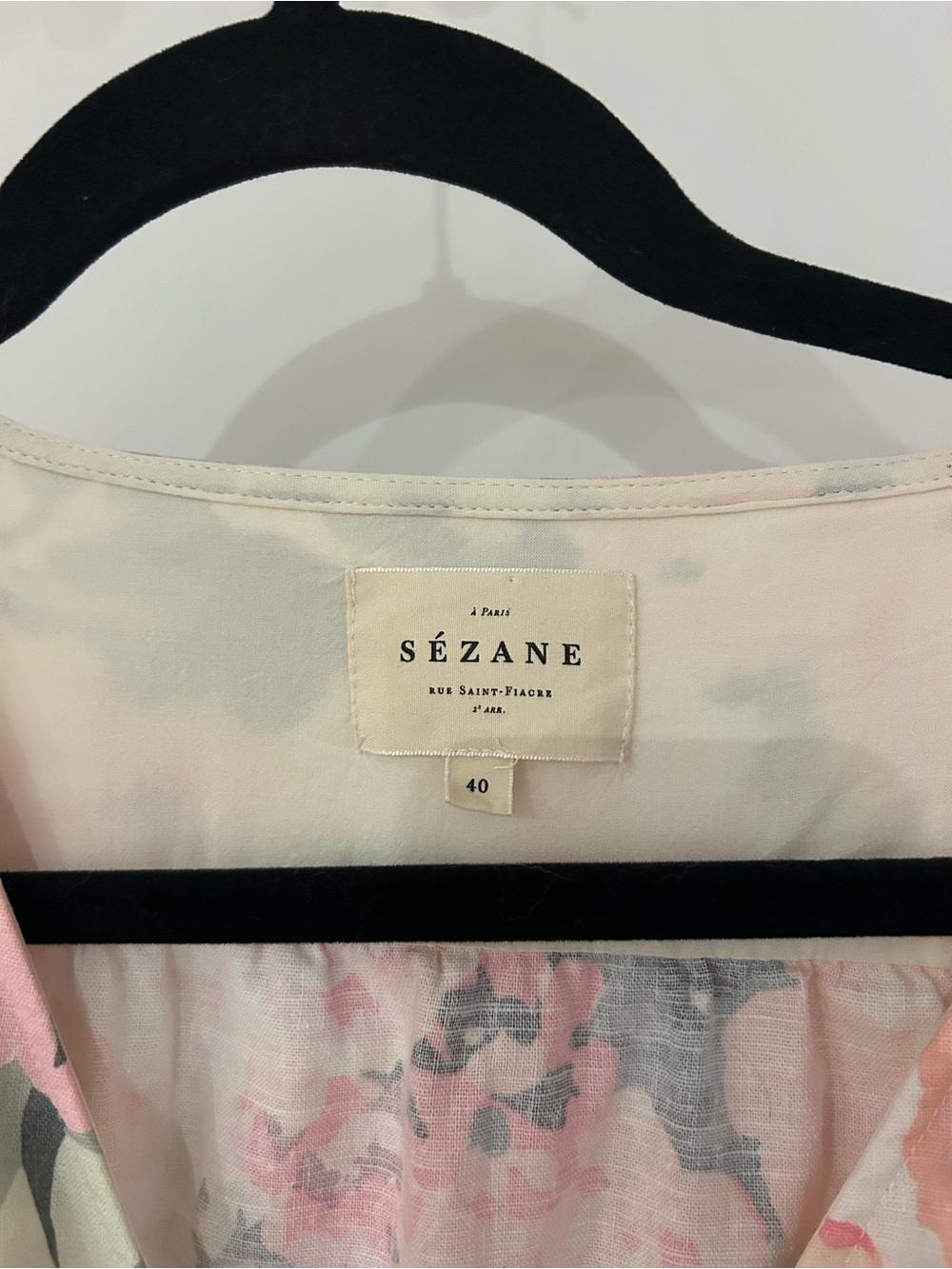 Sezane "Olga Floral" V-Neck Mini Dress with Puff Sleeves Linen Blend - Picture 3 of 9